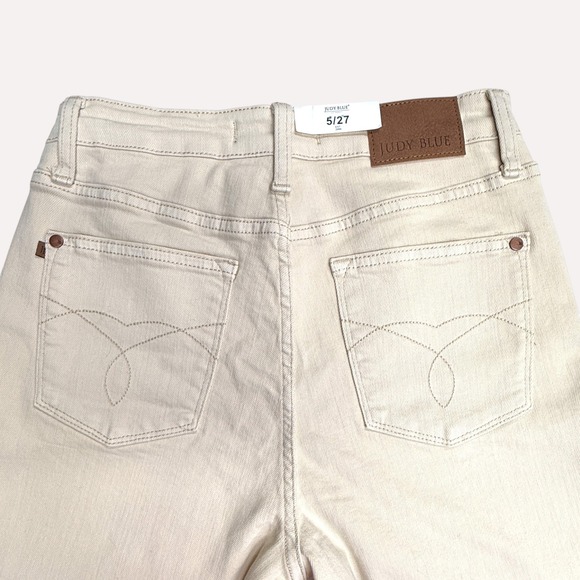 Judy Blue High Waist Cream Jeans Size 5/27 Garment Dyed Raw Hem NWT - Picture 5 of 14